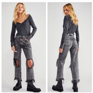 Free People Maggie Mid Rise Jeans Washed Black Size 26